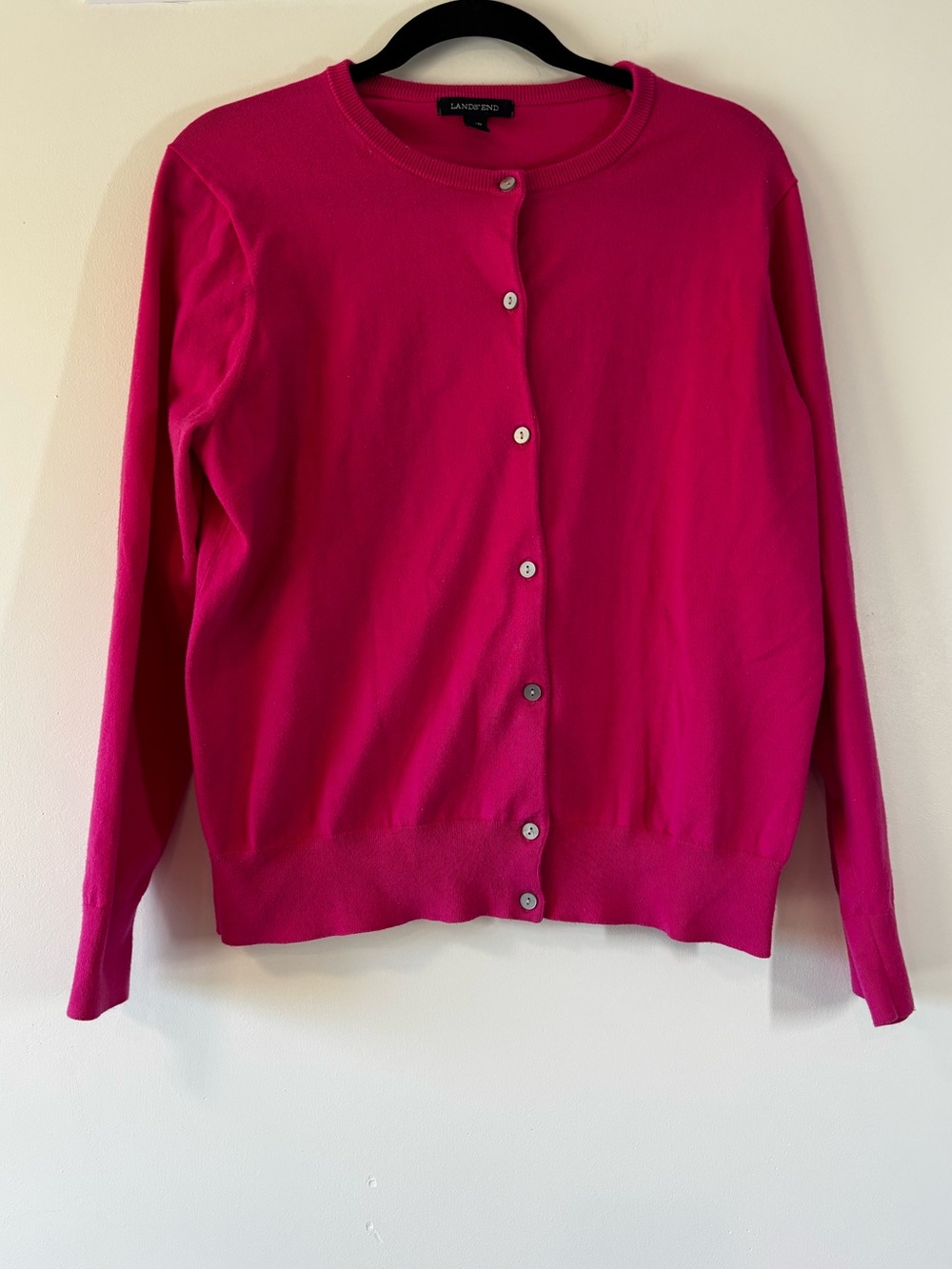 Lands' End Hot Pink Button-Up Crewneck Cardigan